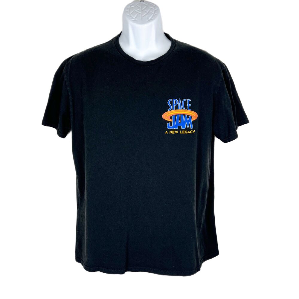 Space Jam Shirt Men Large Black Short Sleeve Graphic Cartoon Tune Squad Bugs Taz